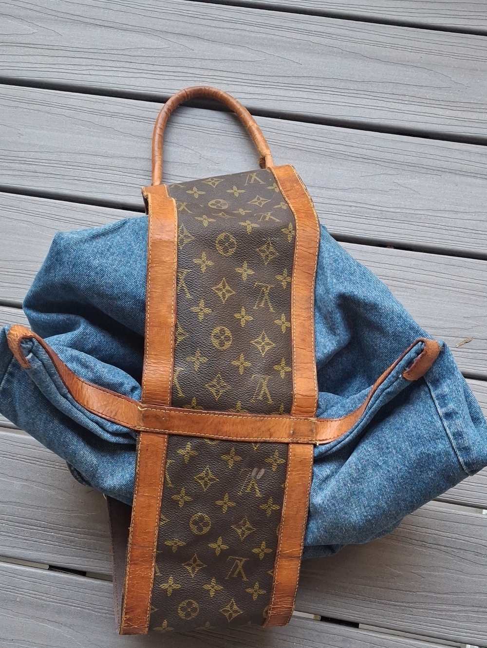 Upcycle Louis Vuitton Brown Monogram & Tan Leather Tote Bag - Picture 14 of 15